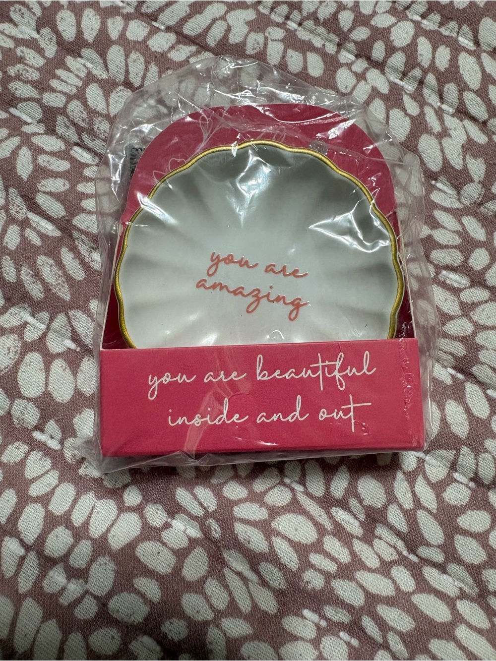 You Are Amazing Ceramic Trinket Dish - Pink and Gold Accent